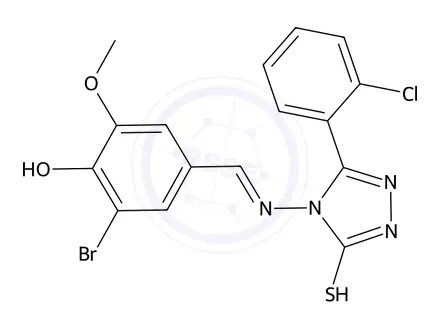 Chemical structure of 4-((3-Bromo-4-hydroxy-5-methoxybenzylidene)amino)-3-(2-chlorophenyl)-1H-1,2,4-triazole-5(4H)-thione
