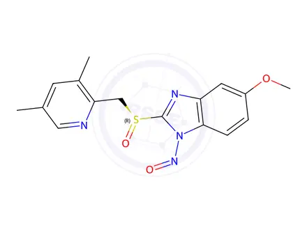 Chemical structure of (S)-2-(((3,5-Dimethylpyridin-2-yl)methyl)sulfinyl)-5-methoxy-1-nitroso-1H-benzo[d]imidazole