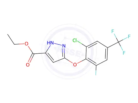 Chemical structure of Ethyl 3-(2-chloro-6-fluoro-4-(trifluoromethyl)phenoxy)-1H-pyrazole-5-carboxylate