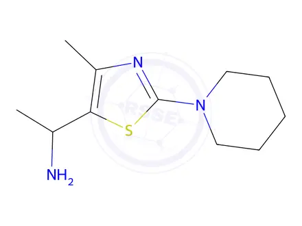 Chemical structure of 1-(4-Methyl-2-(piperidin-1-yl)thiazol-5-yl)ethan-1-amine