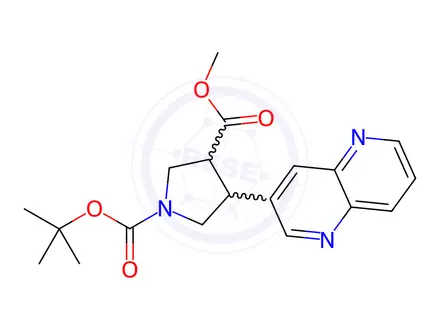 Chemical structure of (Rac)-trans-1-tert-butyl 3-methyl 4-(1,5-naphthyridin-3-yl)pyrrolidine-1,3-dicarboxylate