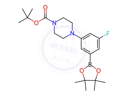 Chemical structure of tert-Butyl 4-(3-fluoro-5-(4,4,5,5-tetramethyl-1,3,2-dioxaborolan-2-yl)phenyl)piperazine-1-carboxylate