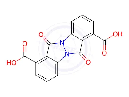 Chemical structure of 6,12-dioxo-6,12-dihydroindazolo[2,1-a]indazole-1,7-dicarboxylic acid