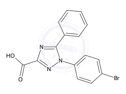 Chemical structure of 1-(4-bromophenyl)-5-phenyl-1H-1,2,4-triazole-3-carboxylic acid