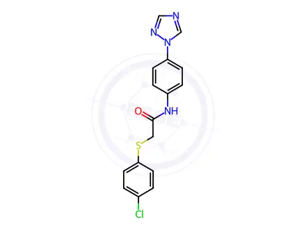 Chemical structure of N-(4-(1H-1,2,4-triazol-1-yl)phenyl)-2-((4-chlorophenyl)thio)acetamide
