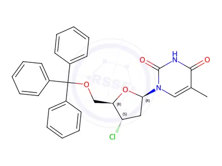 Chemical structure of 3'-Chloro-3'-deoxy-5'-O-tritylthymidine