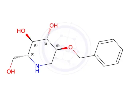 Chemical structure of (2R,3R,4S,5S)-5-(benzyloxy)-2-(hydroxymethyl)piperidine-3,4-diol