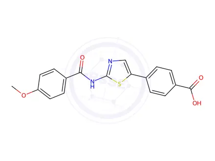 Chemical structure of 4-[2-[(4-Methoxybenzoyl)amino]-5-thiazolyl]benzoic Acid