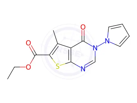 Chemical structure of Ethyl 5-methyl-4-oxo-3-(1H-pyrrol-1-yl)-3,4-dihydrothieno[2,3-d]pyrimidine-6-carboxylate