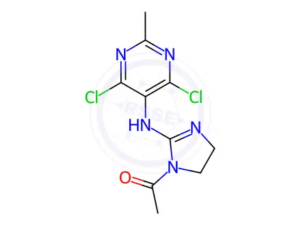 Chemical structure of 1-(2-((4,6-Dichloro-2-methylpyrimidin-5-yl)amino)-4,5-dihydro-1H-imidazol-1-yl)ethan-1-one