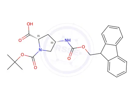 Chemical structure of N-​Boc-​cis-​4-​N-​Fmoc-​amino-​L-​proline