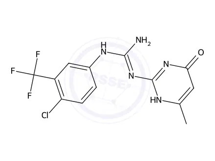 Chemical structure of 1-(4-Chloro-3-(trifluoromethyl)phenyl)-3-(6-methyl-4-oxo-1,4-dihydropyrimidin-2-yl)guanidine
