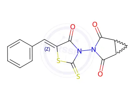 Chemical structure of 3-[(5Z)-4-Oxo-5-(phenylmethylidene)-2-sulfanylidene-1,3-thiazolidin-3-yl]-3-azabicyclo[3.1.0]hexane-2,4-dione