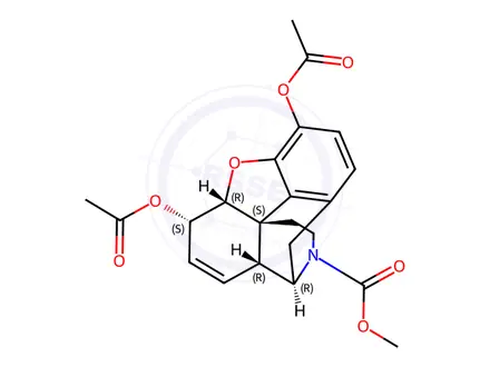 Chemical structure of N-Methoxycarbonyl Normorphine Diacetate (1.0mg/ml in Acetonitrile)