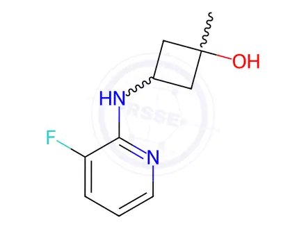 Chemical structure of (1s,3r)-3-[(3-fluoropyridin-2-yl)amino]-1-methylcyc lobutan-1-ol