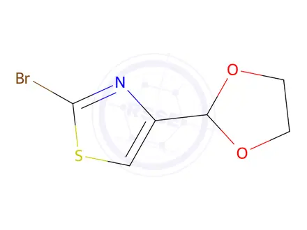 Chemical structure of 2-bromo-4-(1,3-dioxolan-2-yl)-1,3-thiazole
