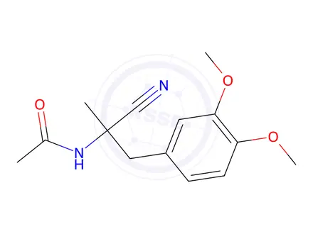 Chemical structure of N-{1-cyano-1-[(3,4-dimethoxyphenyl)methyl]ethyl}acetamide