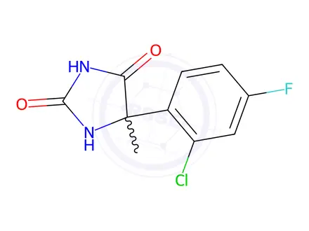 Chemical structure of 5-(2-chloro-4-fluorophenyl)-5-methylimidazolidine-2,4-dione