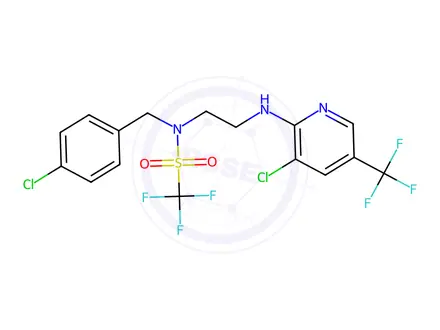 Chemical structure of N-(2-((3-chloro-5-(trifluoromethyl)pyridin-2-yl)amino)ethyl)-N-(4-chlorobenzyl)-1,1,1-trifluoromethanesulfonamide