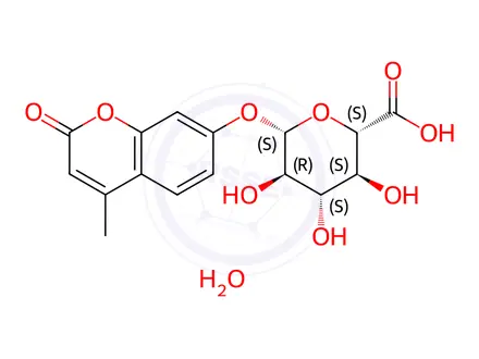Chemical structure of 4-Methylumbelliferyl-beta-D-glucuronide hydrate
