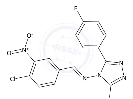 Chemical structure of 4-((4-Chloro-3-nitrobenzylidene)amino)-3-(4-fluorophenyl)-1H-1,2,4-triazole-5(4H)-thione