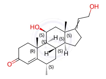 Chemical structure of 11-beta,21-dihydroxy-6-alpha-methylpregna-4,17(20)-dien-3-one