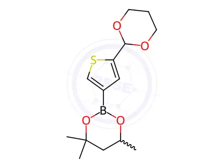 Chemical structure of 2-(5-(1,3-Dioxan-2-yl)thiophen-3-yl)-4,4,6-trimethyl-1,3,2-dioxaborinane