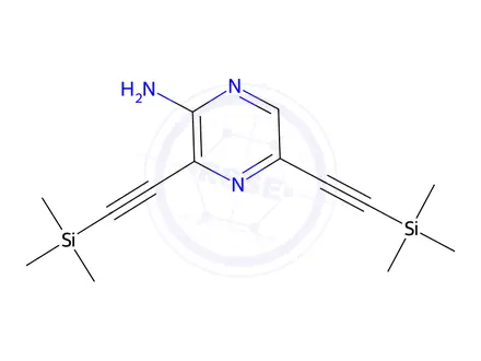 Chemical structure of 3,5-Bis((Trimethylsilyl)Ethynyl)pyrazin-2-Amine