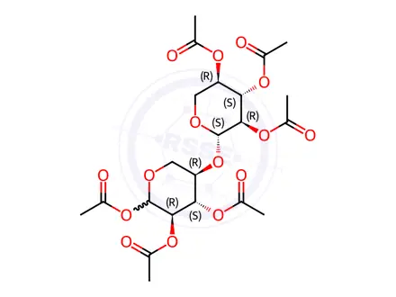 Chemical structure of 4-O-(2,3,4-Tri-O-acetyl-β-D-xylopyranosyl)-D-xylopyranose 1,2,3-Triacetate