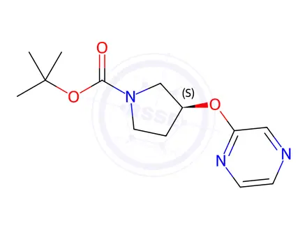 Chemical structure of (S)-tert-Butyl 3-(pyrazin-2-yloxy)pyrrolidine-1-carboxylate