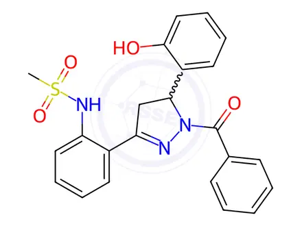 Chemical structure of N-(2-(1-Benzoyl-5-(2-hydroxyphenyl)-4,5-dihydro-1H-pyrazol-3-yl)phenyl)methanesulfonamide
