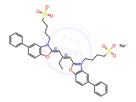 Chemical structure of 3,3'-BIS(4-SULFOBUTYL)-5,5'-DIPHENYL-9-ETHYLOXACARBOCYANINE BETAINE SODIUM SALT