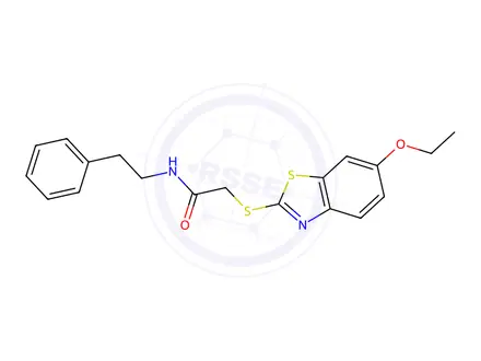 Chemical structure of 2-[(6-Ethoxy-2-benzothiazolyl)thio]-N-phenethylacetamide