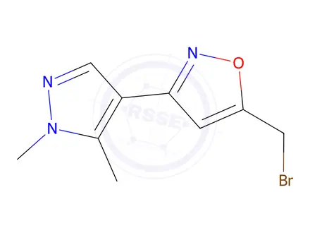 Chemical structure of 5-(Bromomethyl)-3-(1,5-dimethyl-1H-pyrazol-4-yl)-1,2-oxazole