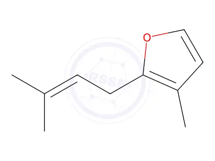 Chemical structure of (methylbutenyl)-methylfuran,2-(3-methyl-2-butenyl)-3-methylfuran