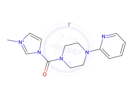 Chemical structure of 3-Methyl-1-(4-(pyridin-2-yl)piperazine-1-carbonyl)-1h-imidazol-3-ium iodide
