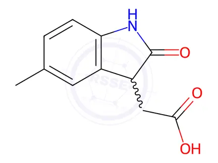 Chemical structure of (5-methyl-2-oxo-2,3-dihydro-1H-indol-3-yl)acetic acid