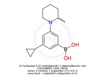 Chemical structure of (3-Cyclopropyl-5-(2-methylpiperidin-1-yl)phenyl)boronic acid
