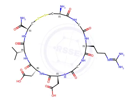 Chemical structure of 2,2'-((4S,7R,10R,13S,19S,25S)-25-Amino-4-carbamoyl-19-(3-guanidinopropyl)-7-isopropyl-6,9,12,15,18,21,24-heptaoxo-1,2-dithia-5,8,11,14,17,20,23-heptaazacyclohexacosane-10,13-diyl)diacetic Acid