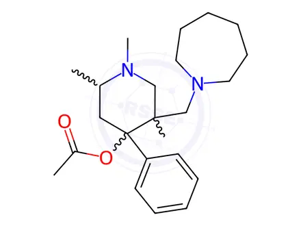 Chemical structure of [5-(azepan-1-ylmethyl)-1,2,5-trimethyl-4-phenyl-4-piperidyl] acetate dihydrochloride