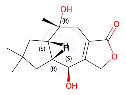 Chemical structure of (4S)-4β,8β-Dihydroxy-6,6,8-trimethyl-1,3,4,4aβ,5,6,7,7aβ,8,9-decahydroazuleno[5,6-c]furan-1-one