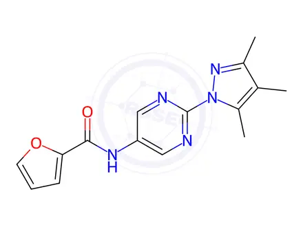 Chemical structure of N-(2-(3,4,5-Trimethyl-1H-pyrazol-1-yl)pyrimidin-5-yl)furan-2-carboxamide