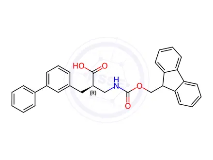 Chemical structure of Fmoc-(R)-3-amino-2-([1,1'-biphenyl]-3-ylmethyl)propanoicacid
