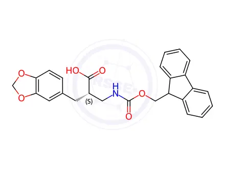 Chemical structure of Fmoc-(S)-3-amino-2-(benzo[d][1,3]dioxol-5-ylmethyl)propanoicacid