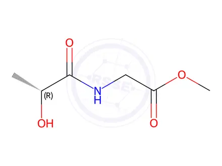 Chemical structure of Glycine, N-[(2R)-2-hydroxy-1-oxopropyl]-, methyl ester (9CI)