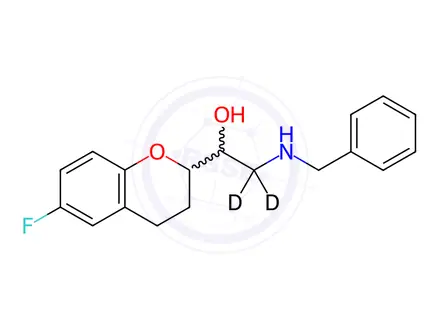 Chemical structure of 6-Fluoro-3,4-dihydro-a-[[(benzyl)amino]methyl]-2H-1-benzopyran-2-methanol-d2(Mixture of Diastereomers)
