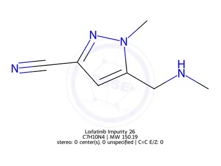 Chemical structure of 1H-Pyrazole-3-carbonitrile, 1-methyl-5-[(methylamino)methyl]-