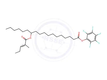 Chemical structure of (E)-perfluorophenyl 12-((2-methylpent-2-enoyl)oxy)octadecanoate