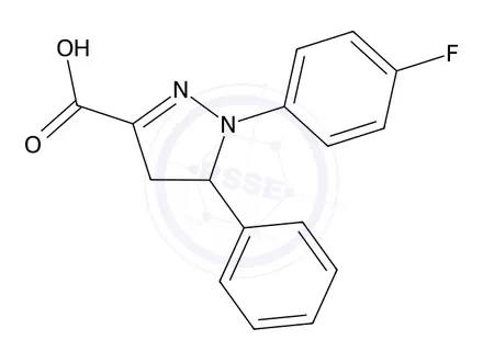Chemical structure of 1-(4-Fluorophenyl)-5-phenyl-4,5-dihydro-1h-pyrazole-3-carboxylic acid