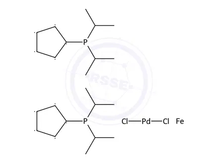 Chemical structure of 1,1 bis(di-isopropylphosphine)ferrocene palladium dichloride